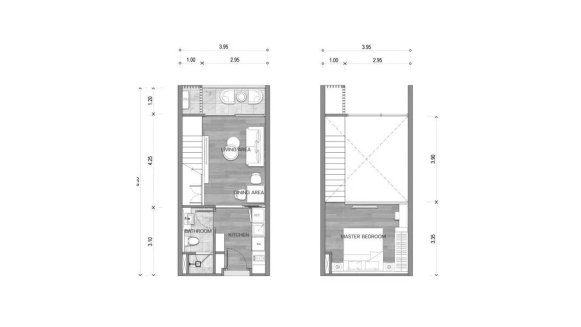 Планировка дуплекса 1 спальня в корпусе Building K2 The Balance By The Beach in Phuket, Thailand, ЖК The Balance By The Beach № 11010 (2D)