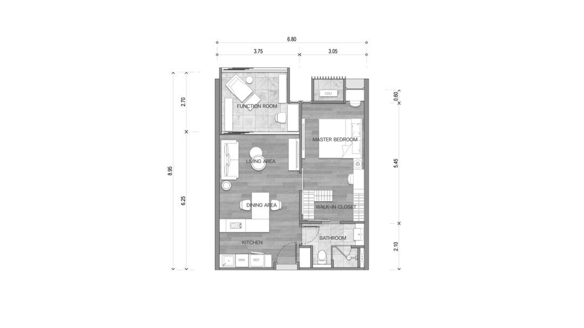 Планировка квартиры 1 спальня в корпусе Building K1 The Balance By The Beach in Phuket, Thailand, ЖК The Balance By The Beach № 11011